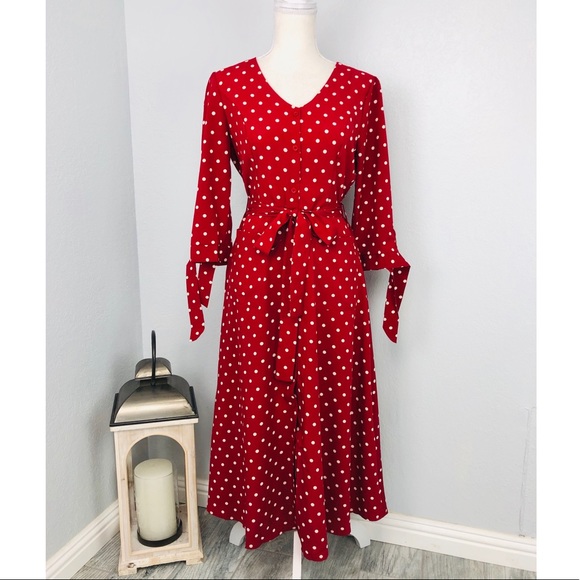Dresses & Skirts - NWOT RED WHITE POLKA DOT VINTAGE MID CENTURY DRESS